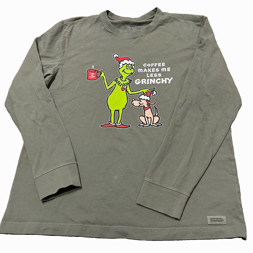 Life is Good Crusher Tee Women’s L Christmas Grinch Max Graphic 100% Cotton